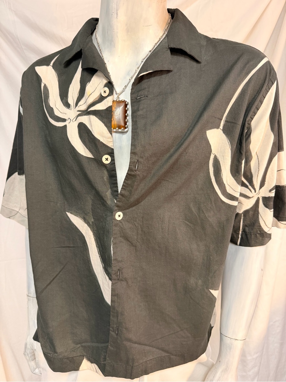 Zara Black Floral Boxy Button Up Shirt Small Resort Style